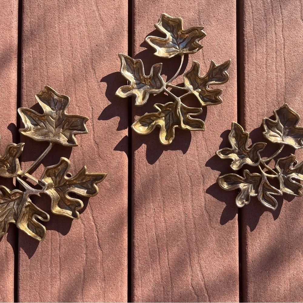Vintage Brass Leaf Wall Plaques, 1970's Mid Century Brass Leaves, Set of 3